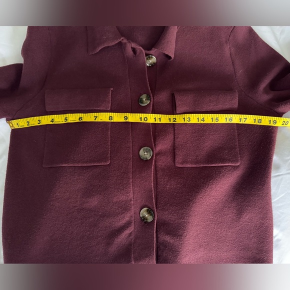 LOFT Deep Burgundy Button-up Cropped Cardigan Sweater Jacket Size Medium - Picture 5 of 7